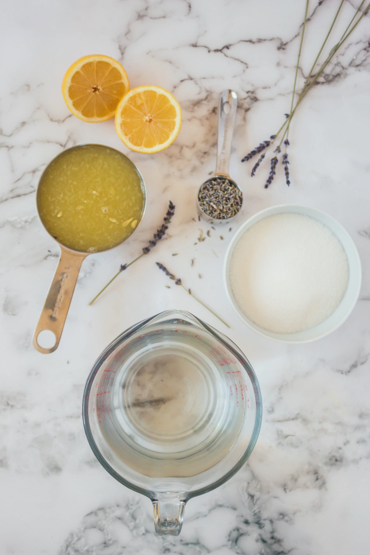 ingredients to make easy lavender lemonade recipe