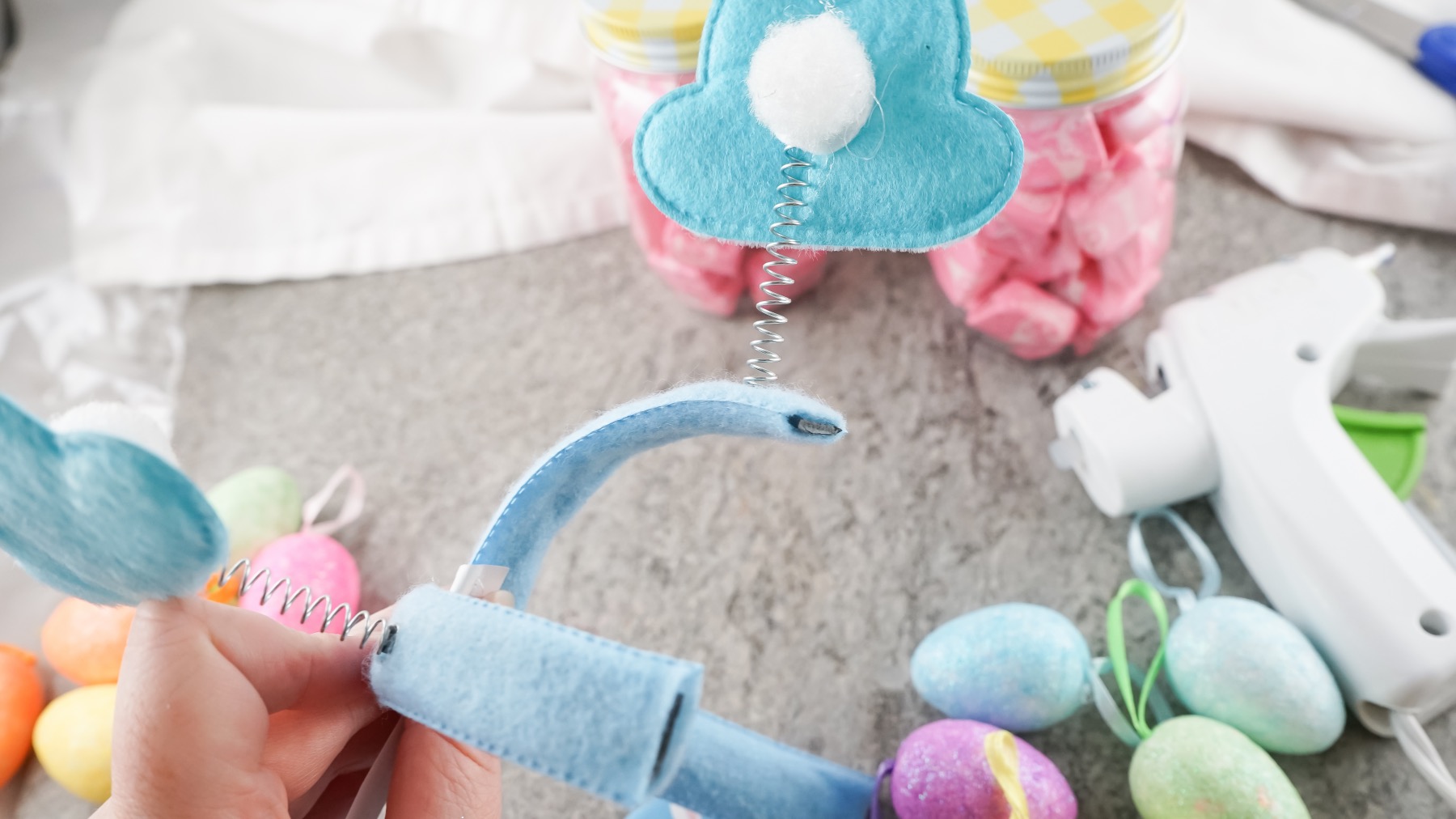 cut the bunny off the headband to make a easter treat jar