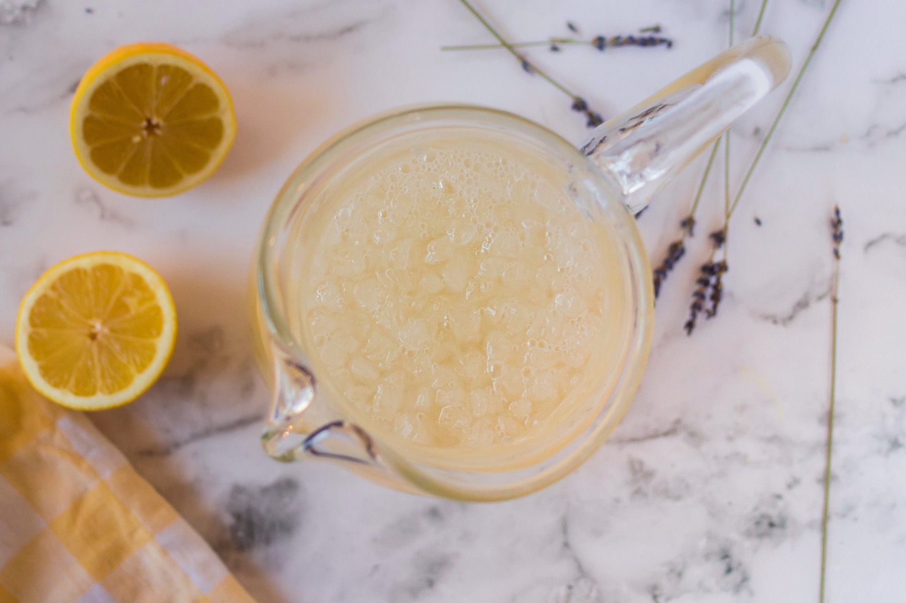 add ice to the finished lavender lemonade recipe