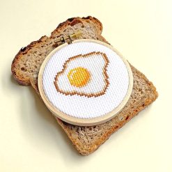 cross stitch kit with a fried egg diy supplies