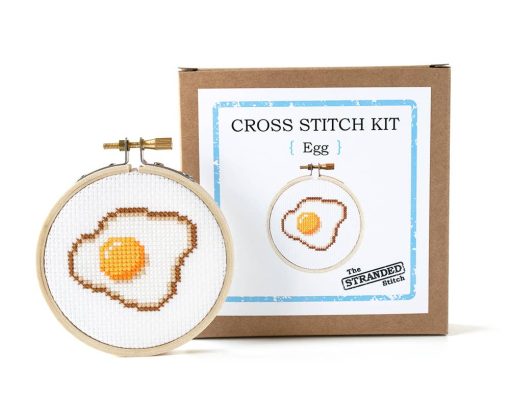 fried egg cross stitch kit with a box pop shop america