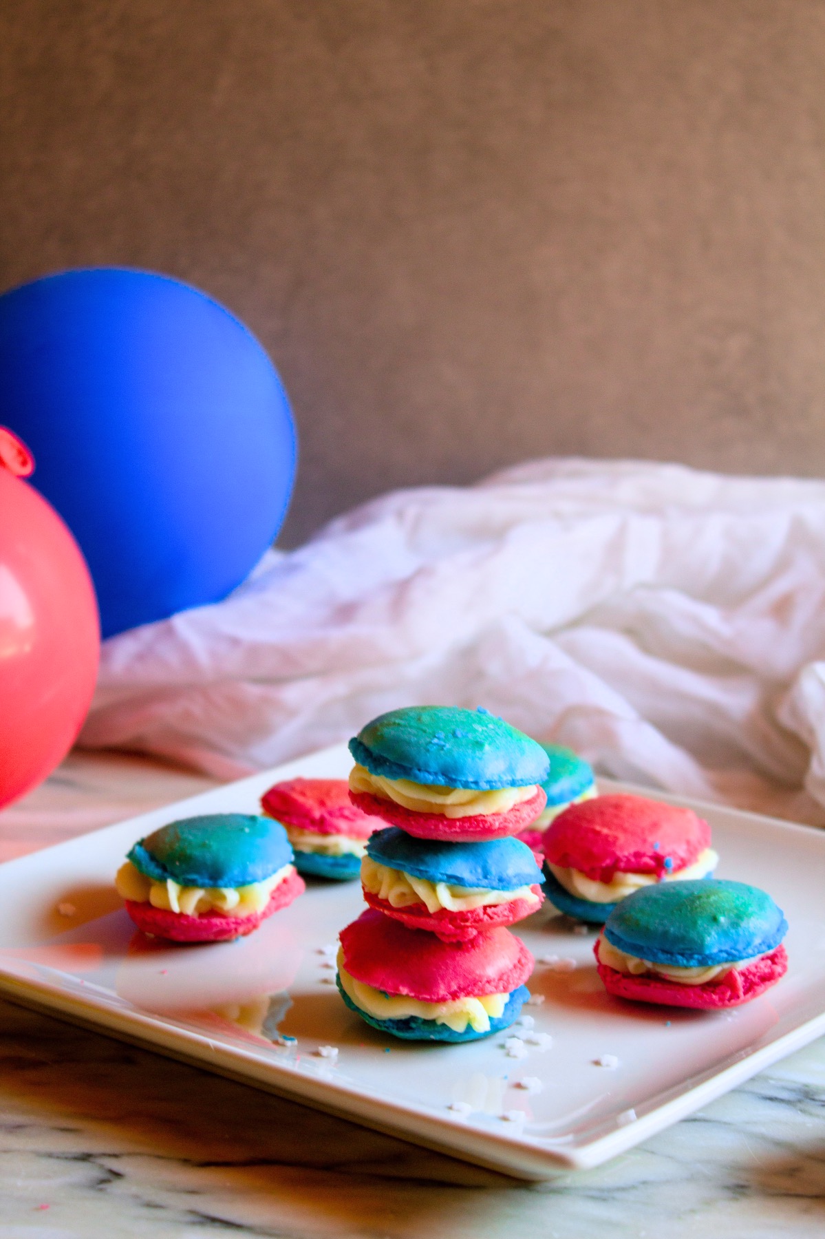 plated red white and blue homemade macarons recipe