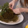 use twine to wrap the reindeer moss kokedama square