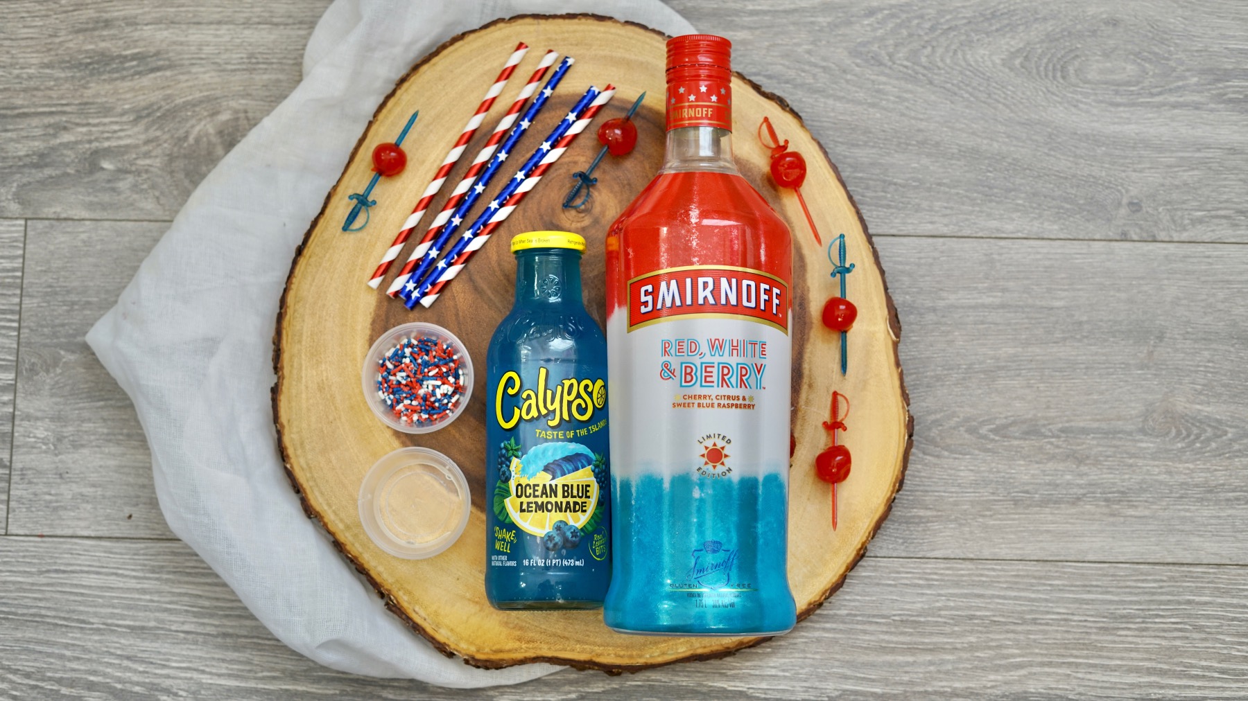 ingredients to make 4th of july lemonade shooter cocktails