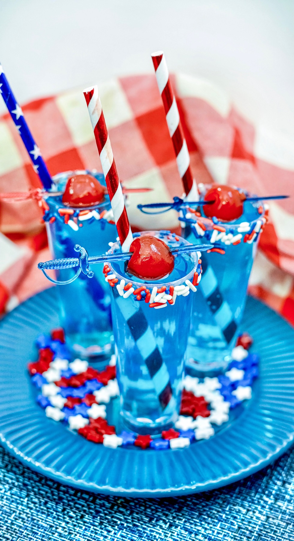 red, white, and blue lemonade cocktail shots