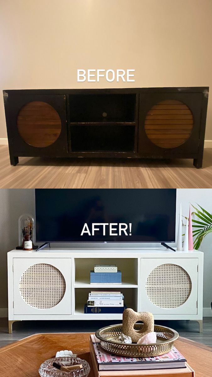 DIY Woven Media Console Makeover