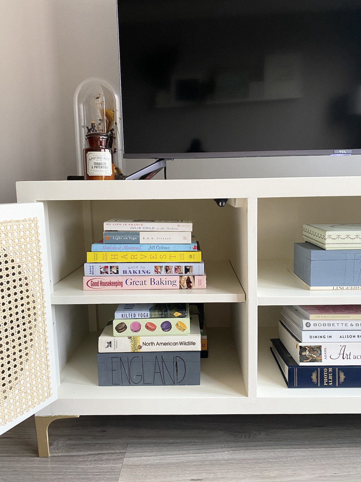 DIY Woven Media Console Makeover