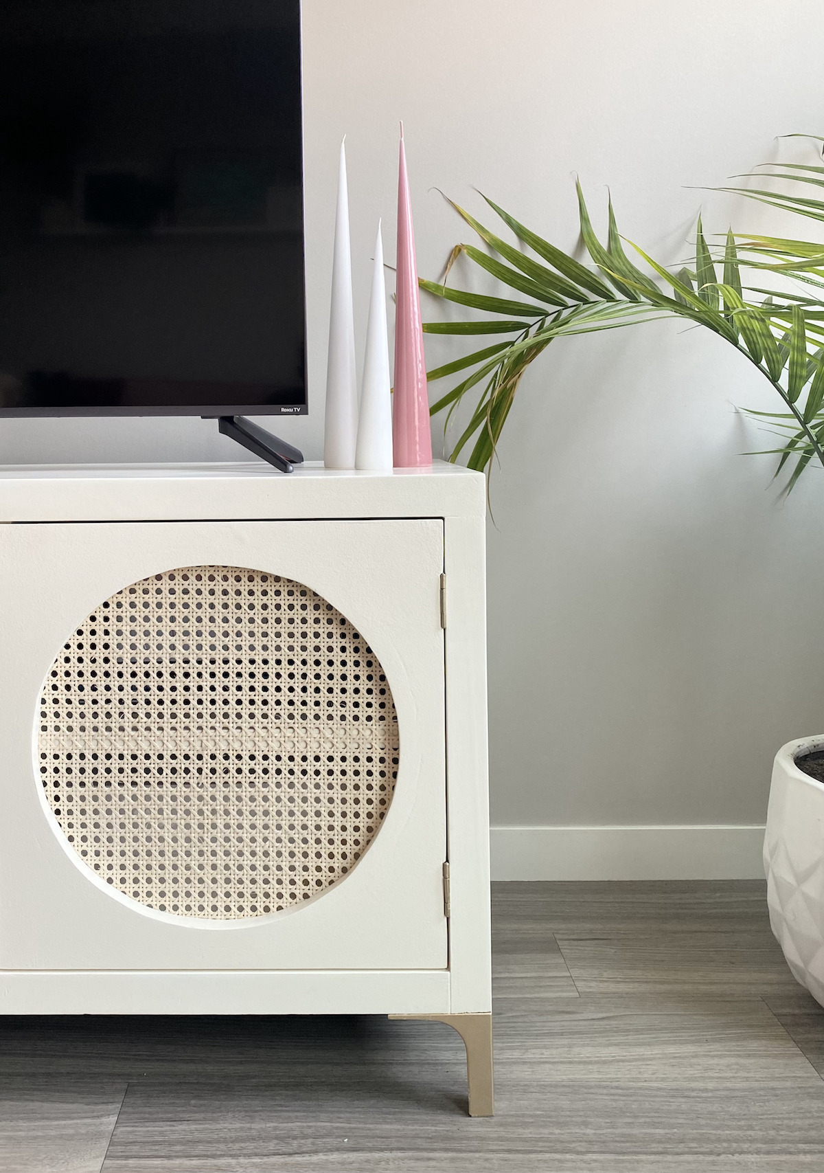 DIY Woven Media Console Makeover