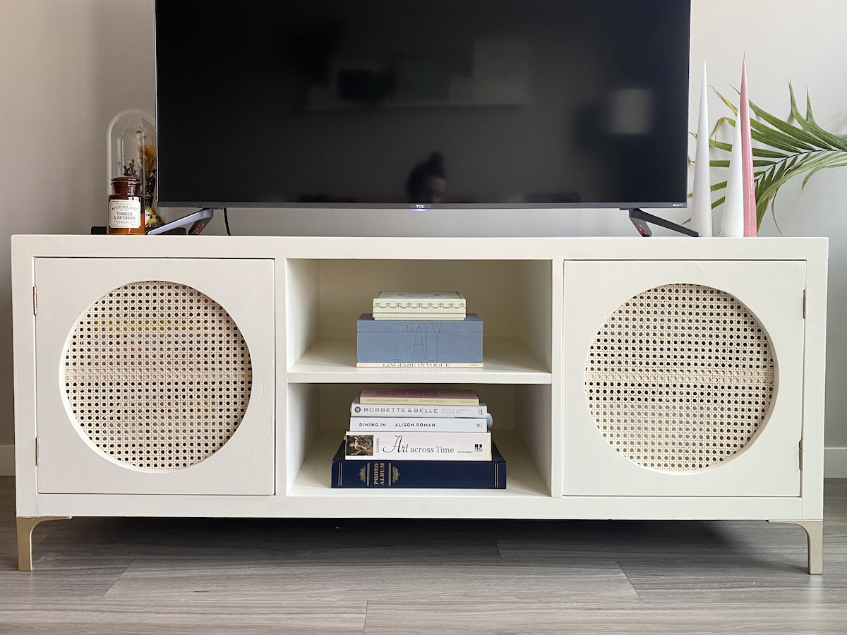 DIY Woven Media Console Makeover