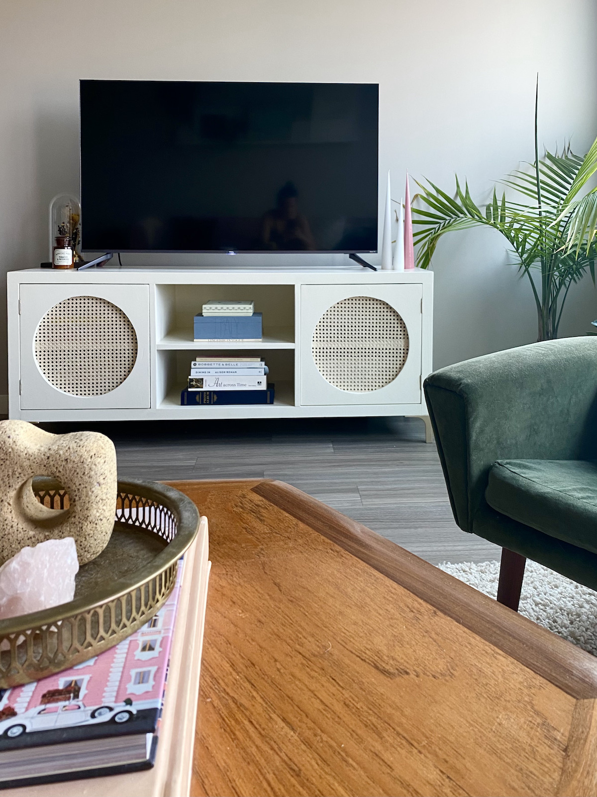 DIY Woven Media Console Makeover