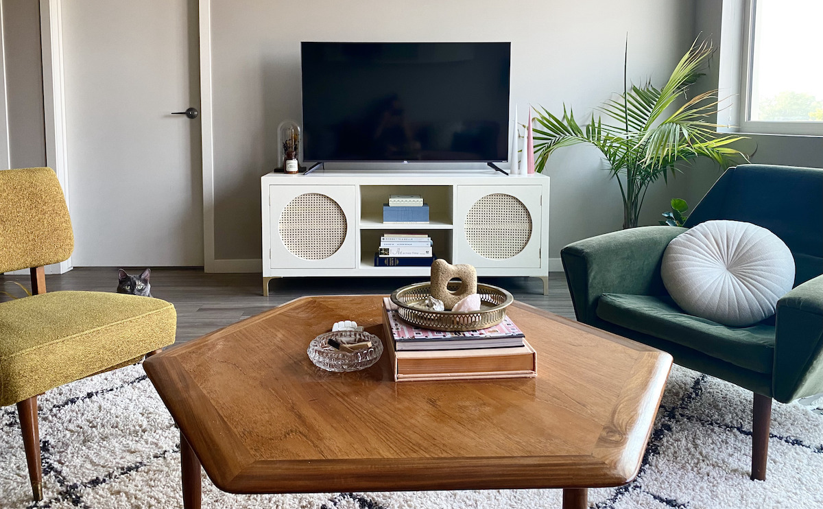 DIY Woven Media Console Makeover