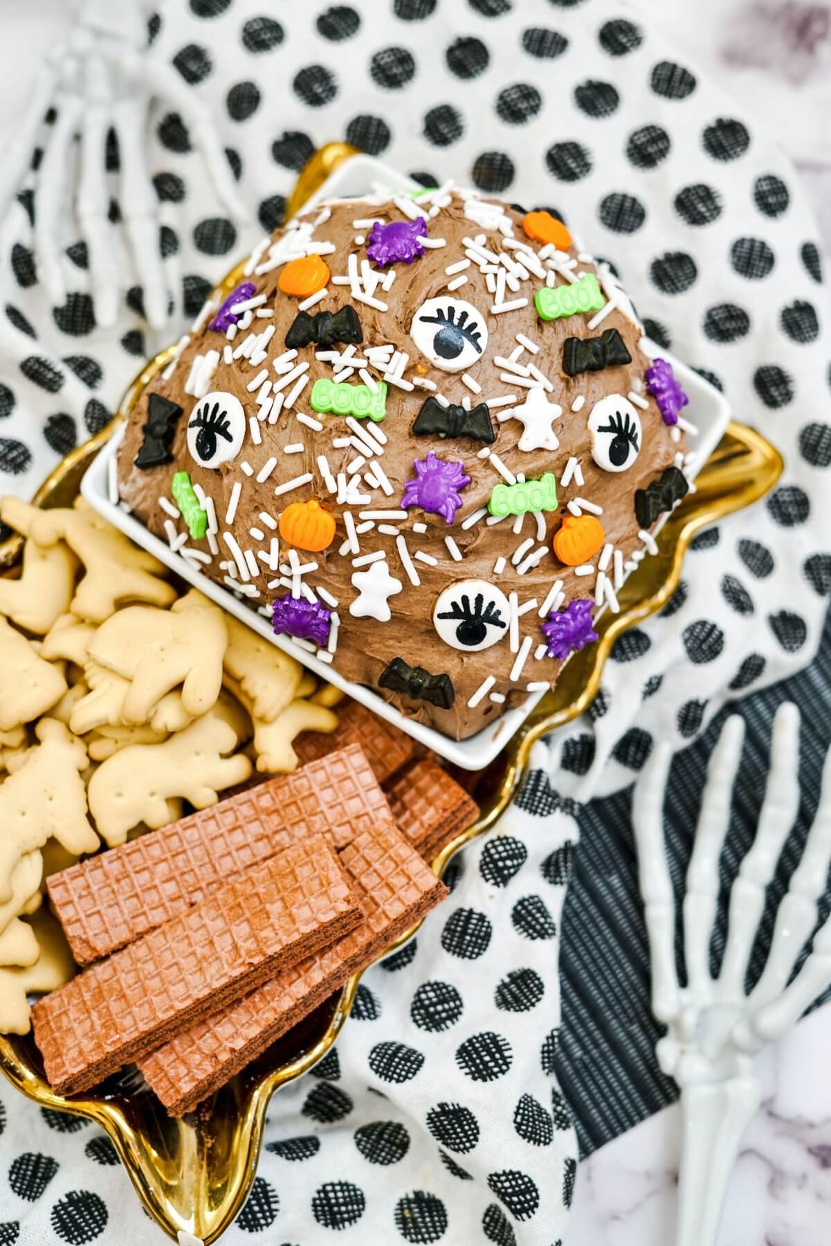 close up of no bake funfetti cookie dip for halloween