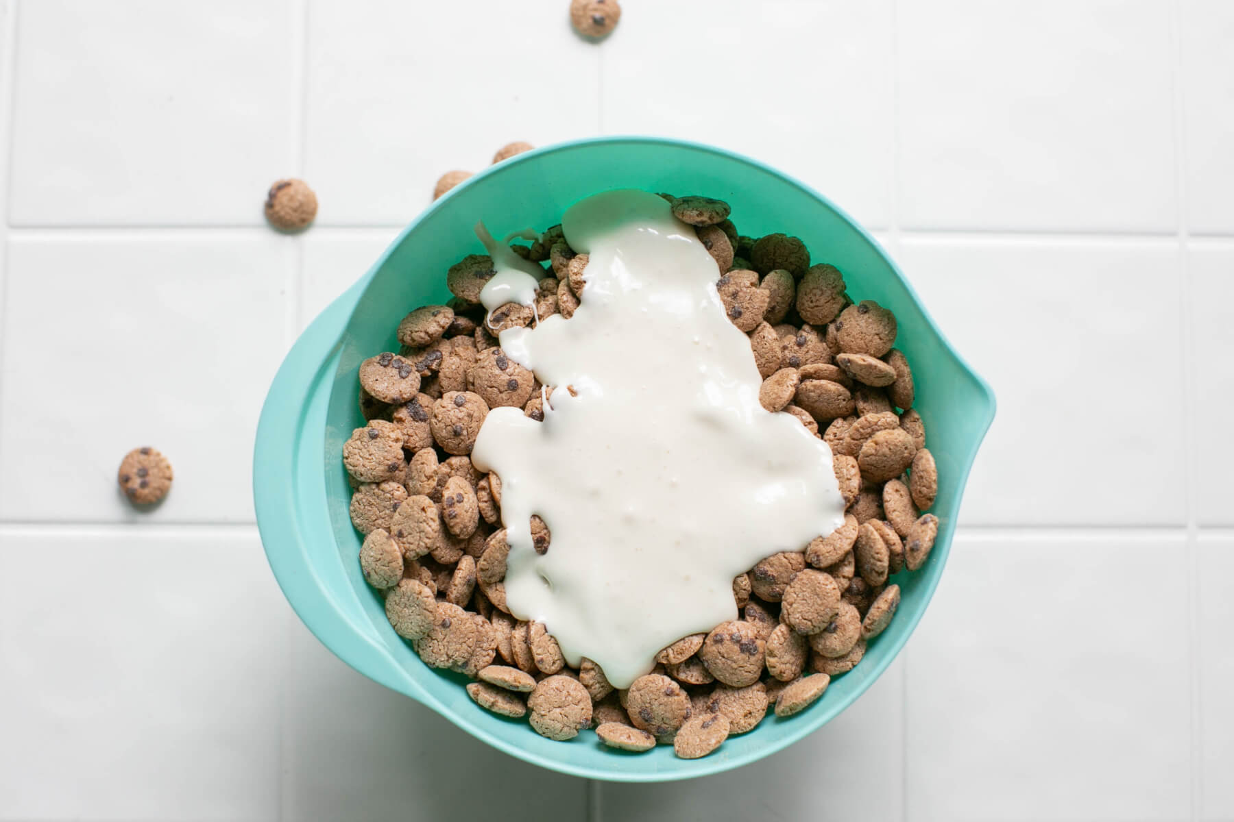 mix together the cookie crisp cereal with melted marshmallows