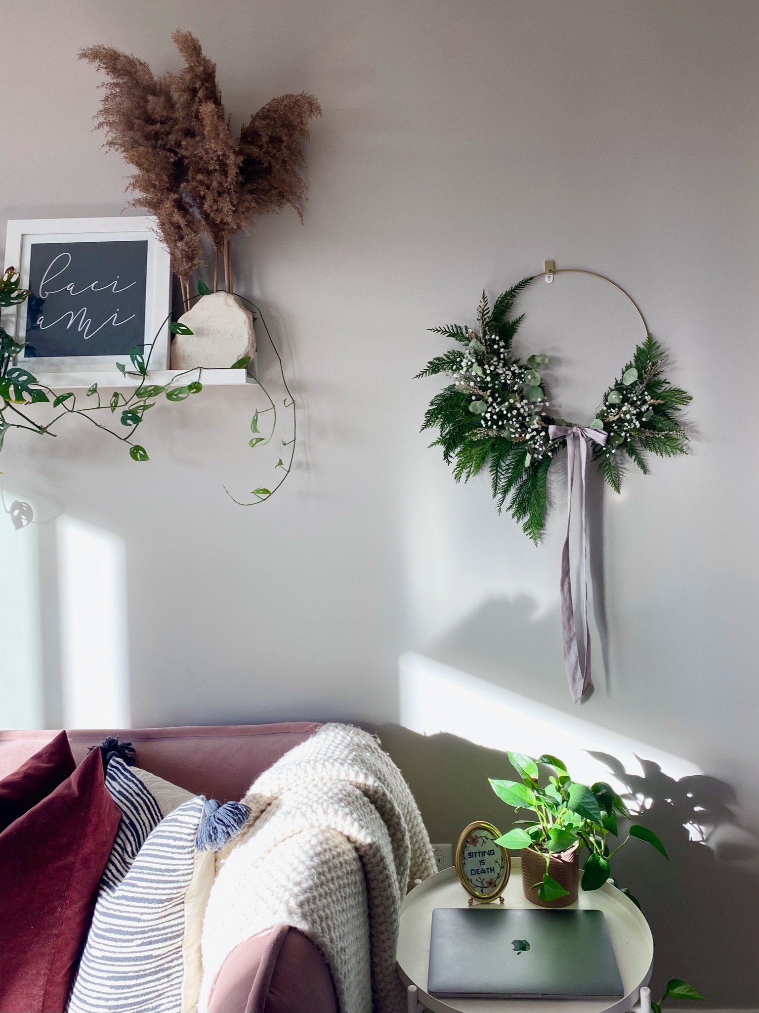 Modern Cedar and Dried Flower Holiday Wreath DIY