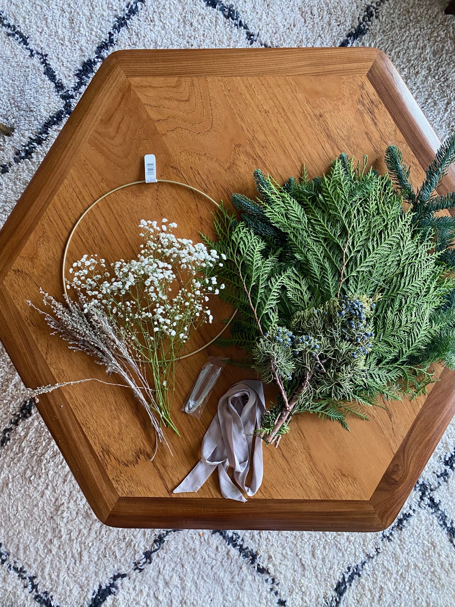 Modern Cedar and Dried Flower Holiday Wreath DIY