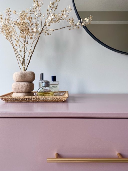 Ikea Hack: Millennial Pink & Gold Tarva Dresser Refinishing