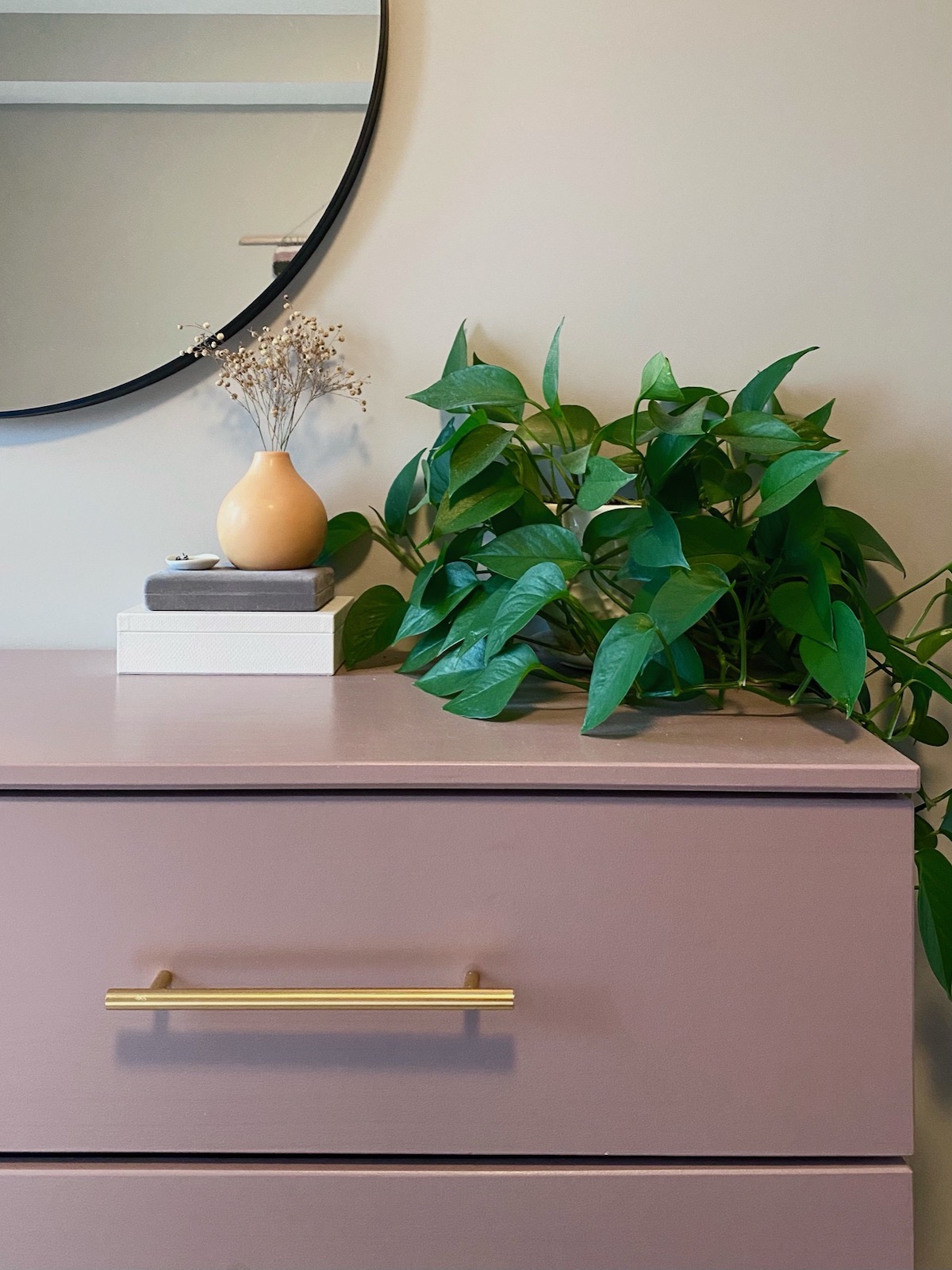 Pink and Gold Ikea Tarva Dresser Hack