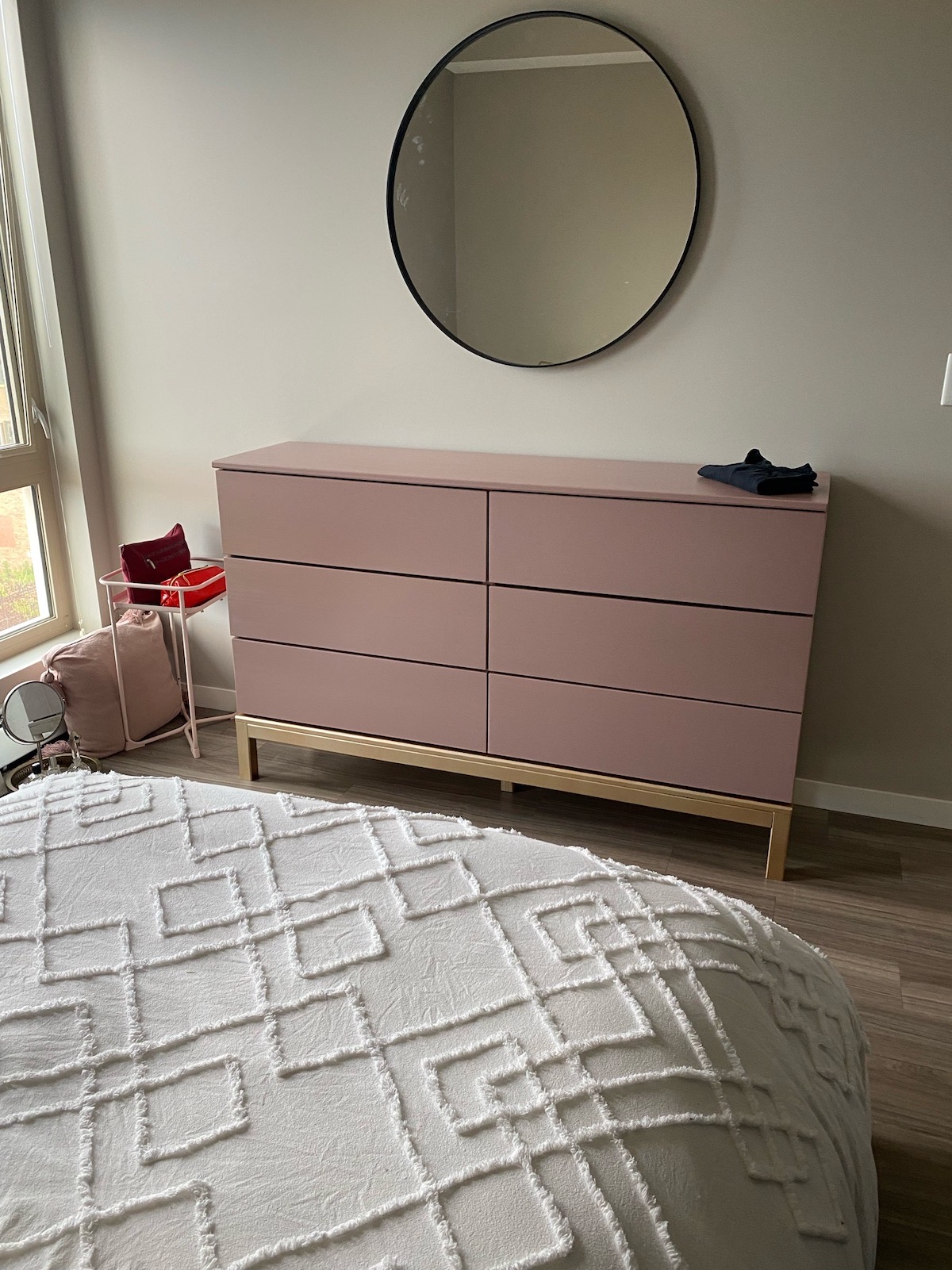 Pink and Gold Ikea Tarva Dresser Hack