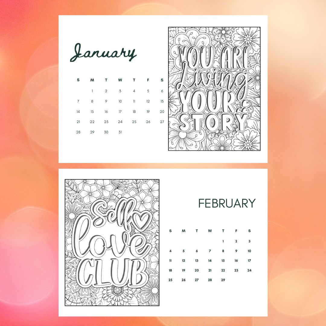January and February Coloring Page Previews
