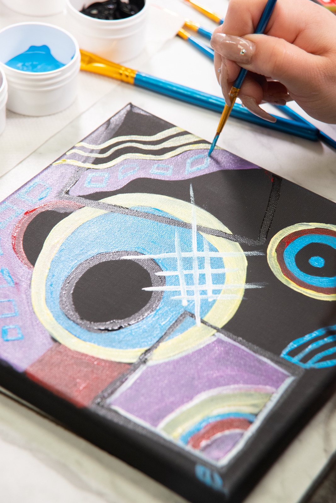 Kandinsky Inspired Black Canvas Painting Tutorial