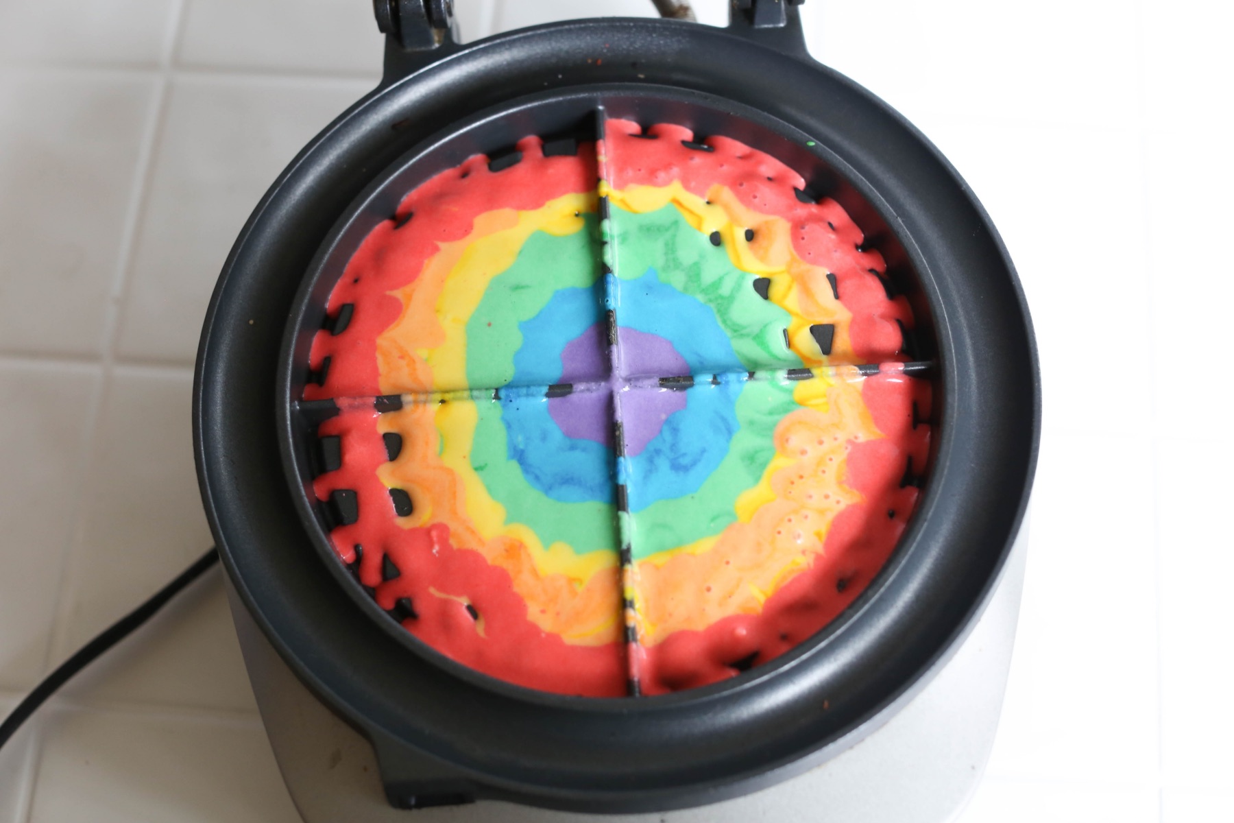 add the rainbow colors to a waffle iron