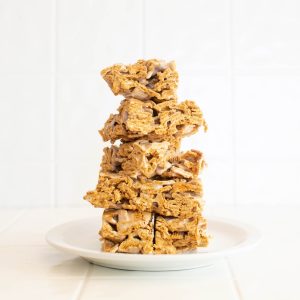 finished stack of golden grahams cereal treats square