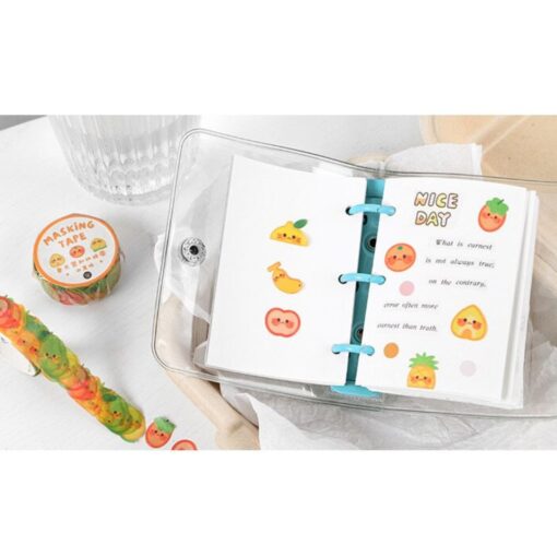smiling kawaii fruit washi tape stickers in a journal