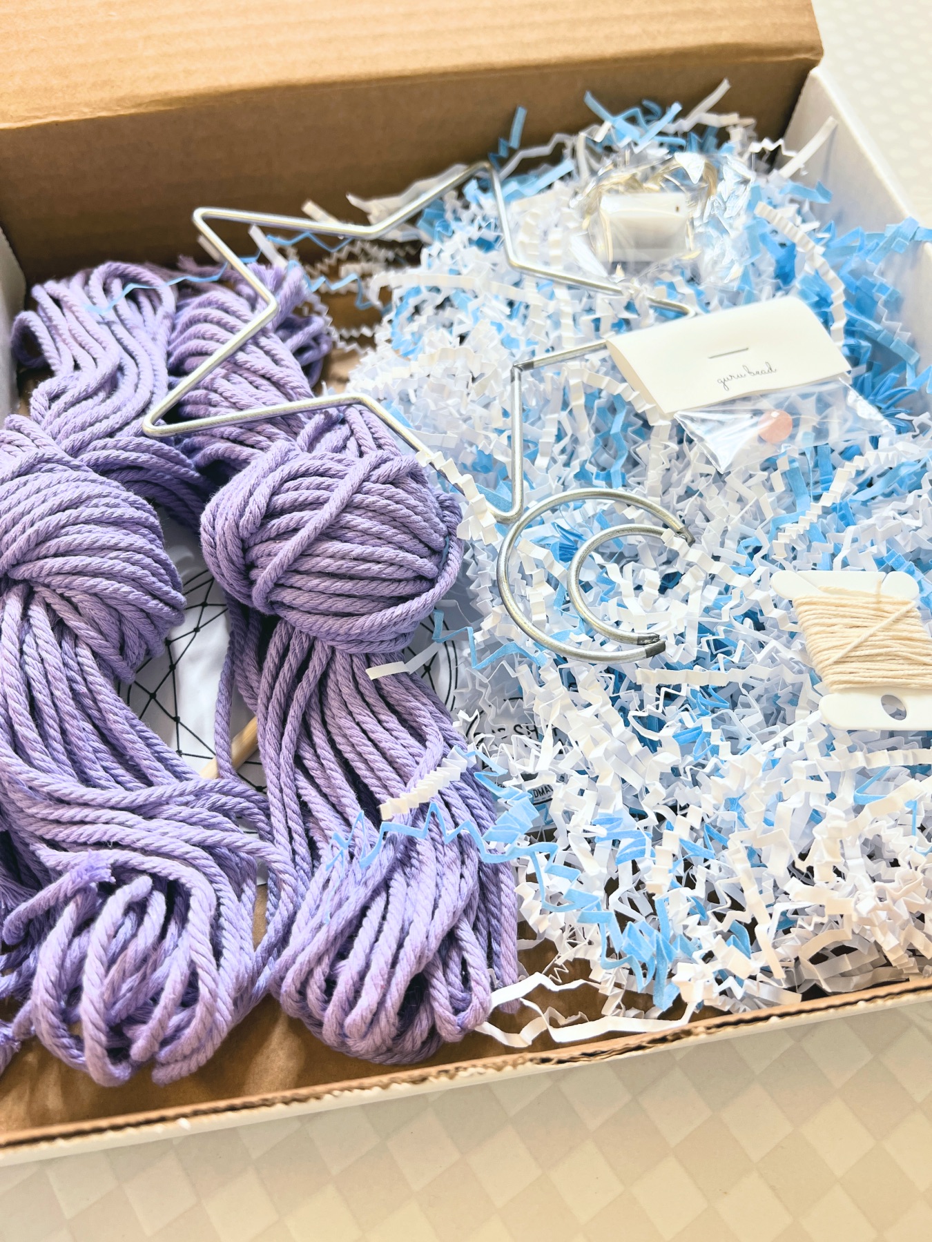 close up of the box interior of the star macrame kit