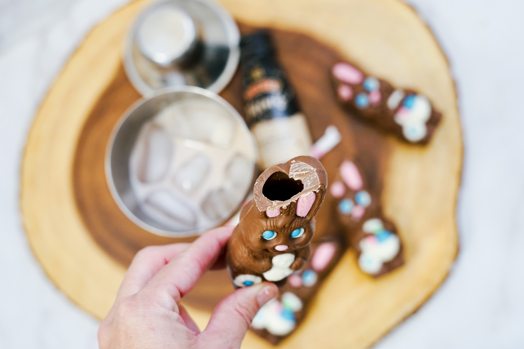 break the chocolate easter bunny at an angle