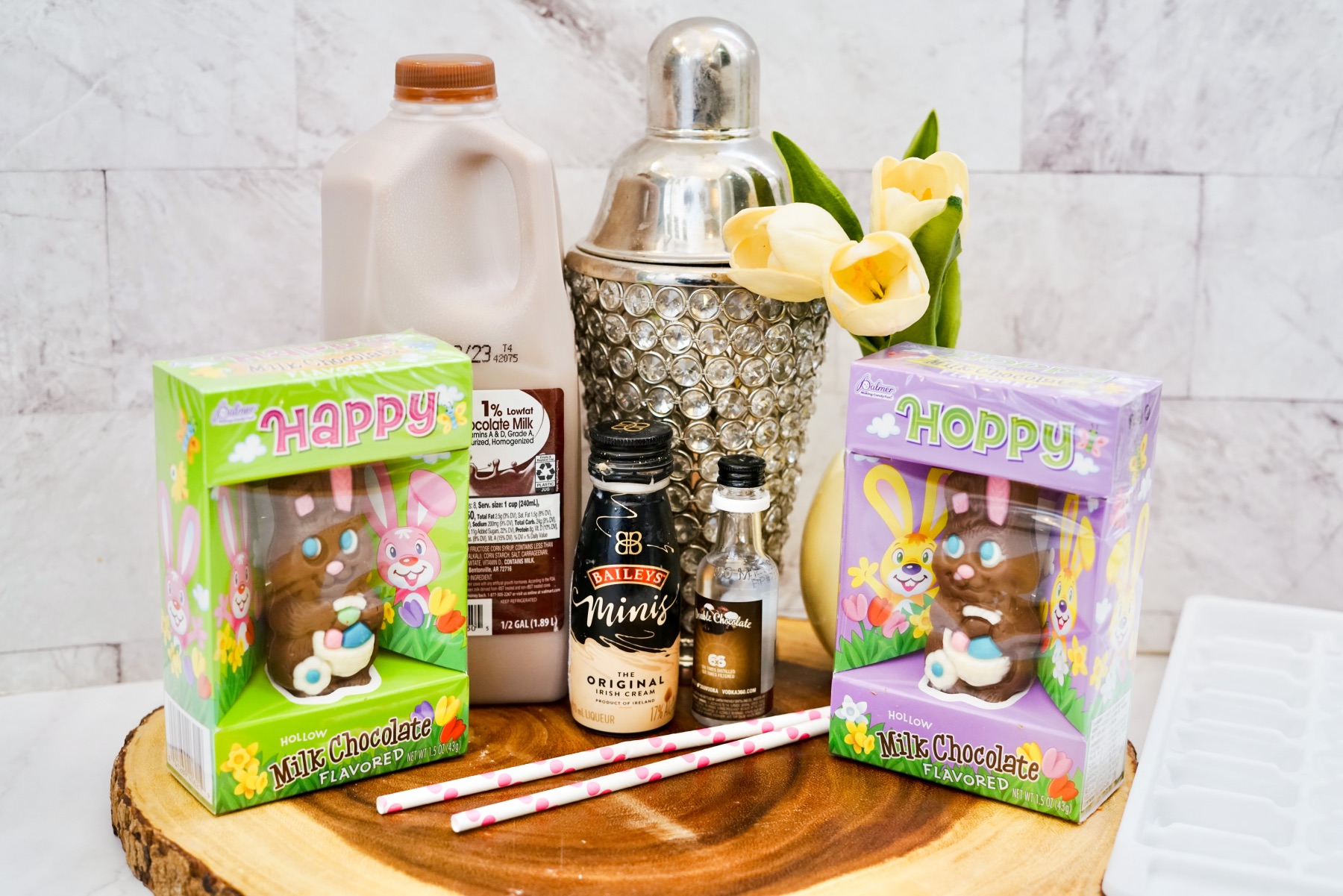 ingredients to make chocolate easter bunny drinks