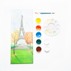 art supplies inside the eiffel tower painting kit