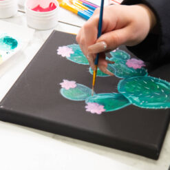 close up on the black canvas acrylic painting set