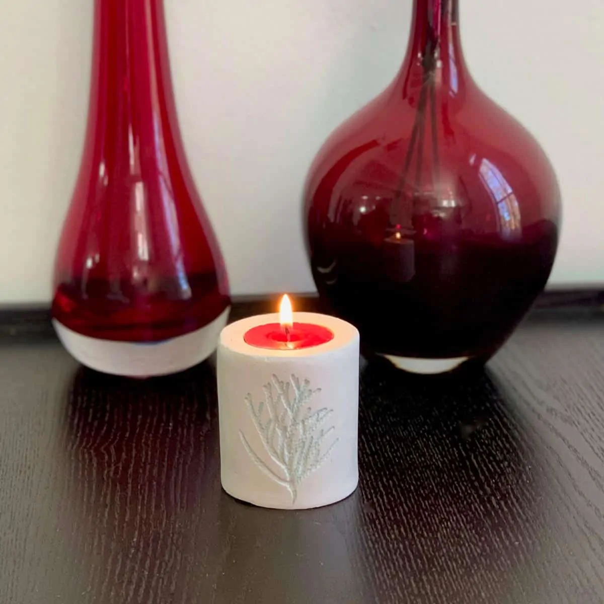 flower pressed candle holder diy with clay