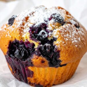 vanilla bean blueberry muffin close up square