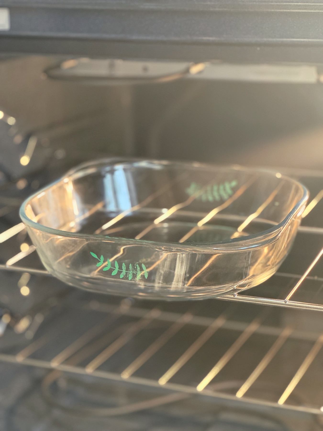 place your glass bakeware in the oven