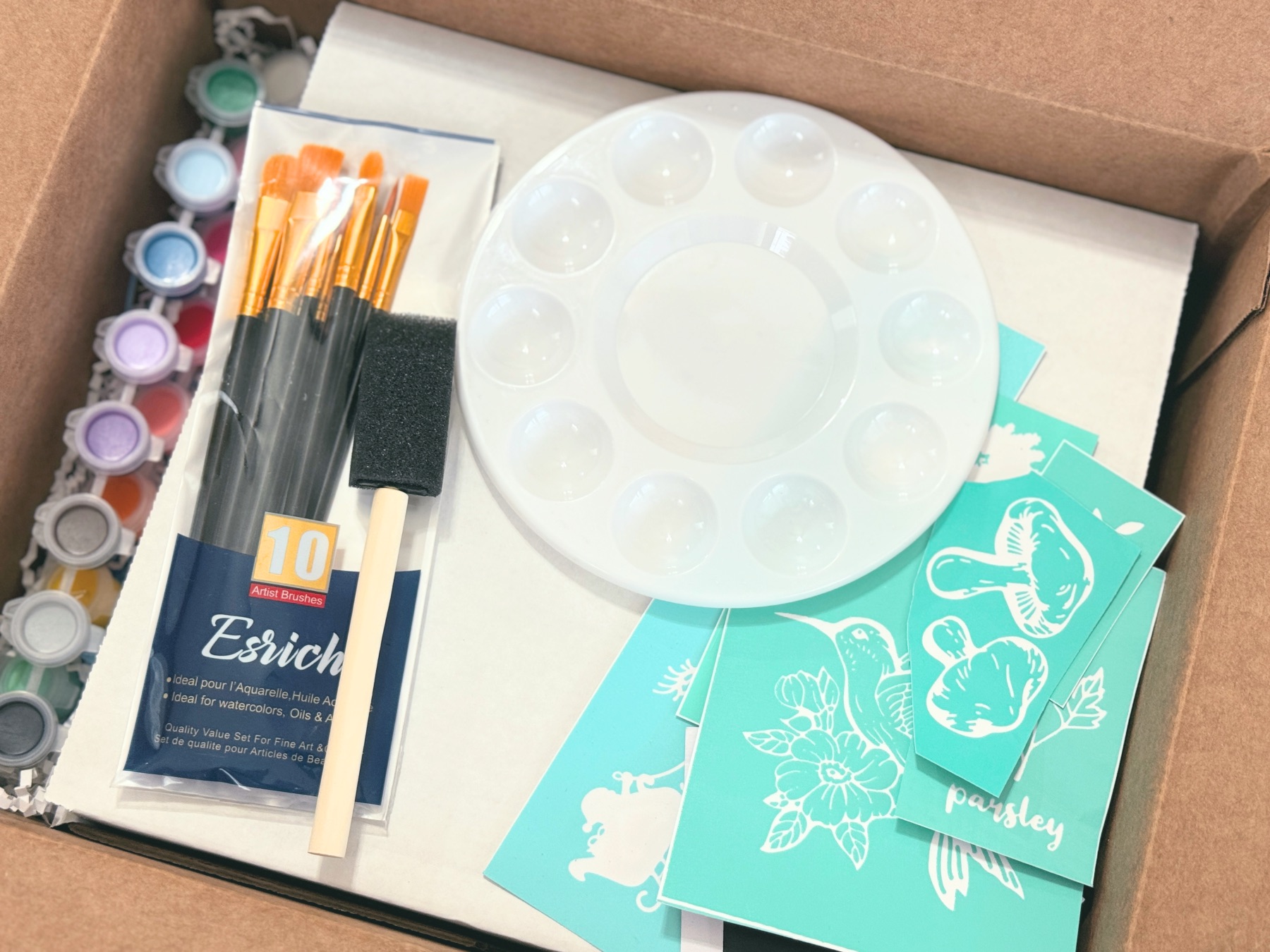 supplies inside the painted bakeware kit