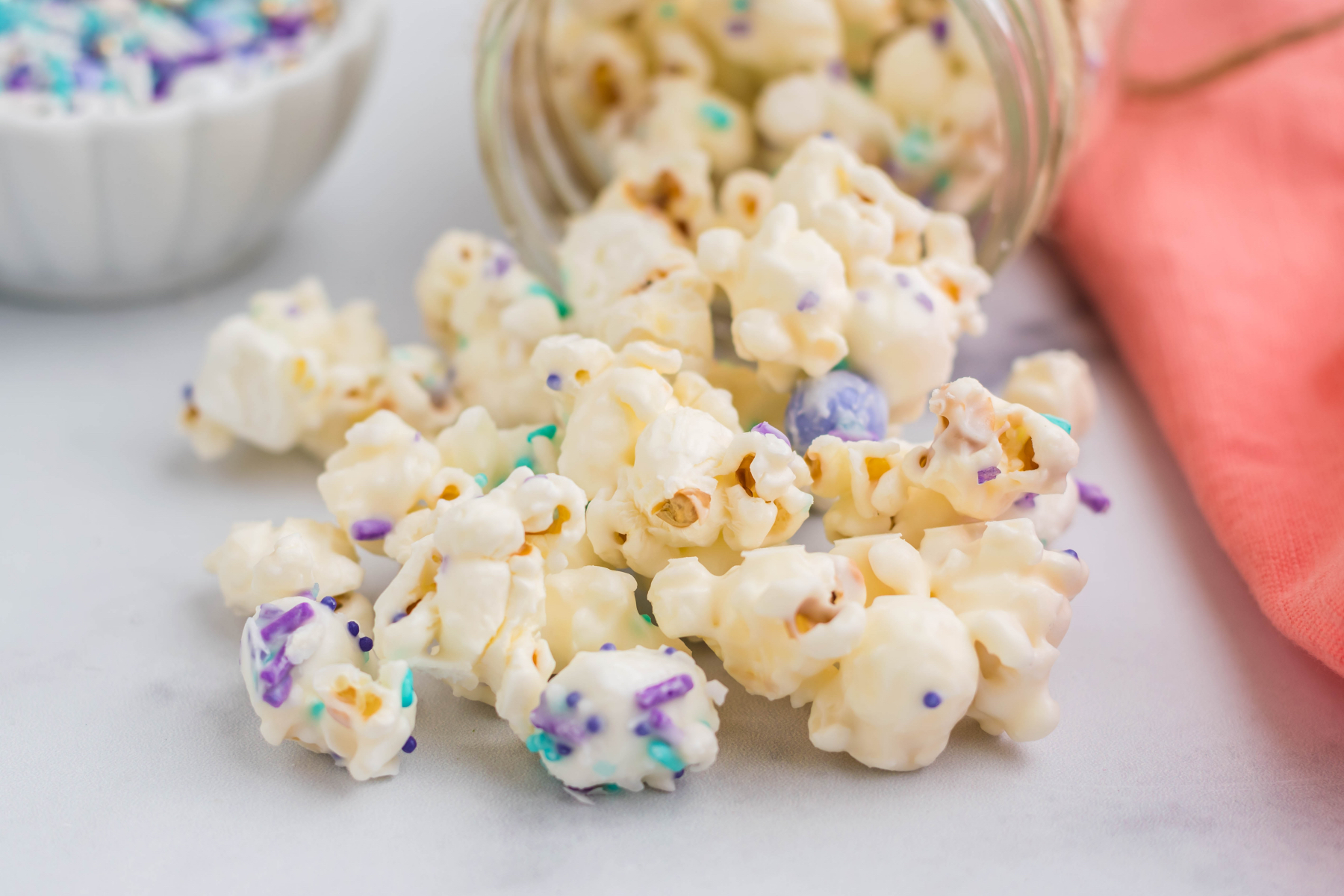 close up of white chocolate popcorn pop shop america